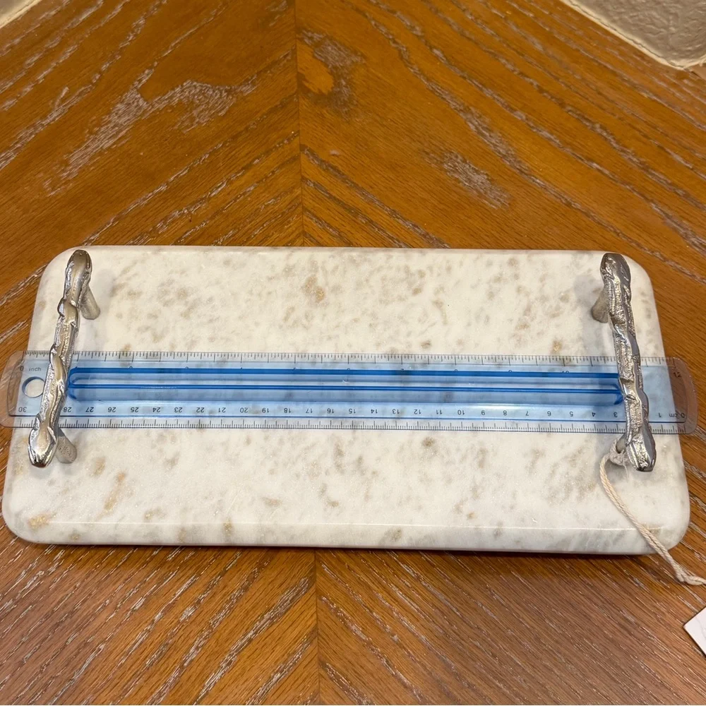NWT Elegant Marble Bath Vanity Tray with Silver Handles - Made in India